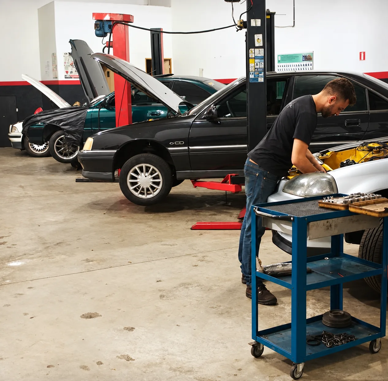Profissional trabalhando em um veículo na Garage 296